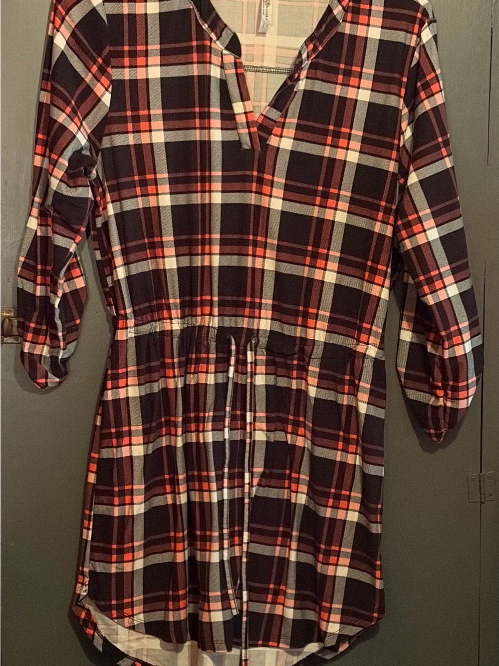 Bobbie Brooks Navy, Coral & White Plaid Midi Dress